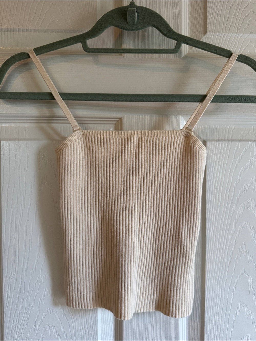 Sezane Cream Ribbed Spaghetti-Strap Convertible Camisole S (Fits like XS)